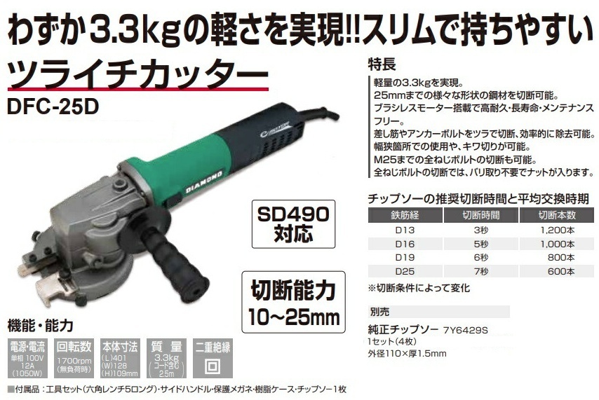 IKK ツライチカッター DFC-25D サイズ401×128×109mm 切断能力10〜25mm