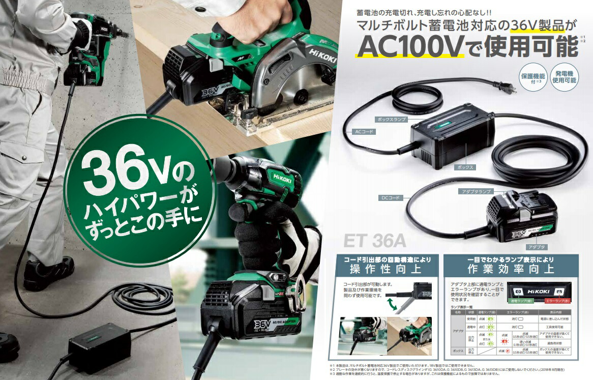 HiKOKI（ハイコーキ） 日立 AC/DCアダプタ ET36A マルチボルト蓄電池