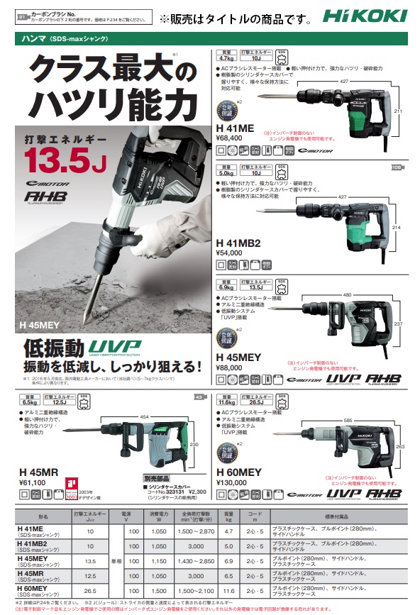 HiKOKI ハンマ H60MEY ブルポイント(全長280mm)付 打撃エネルギー26.5J