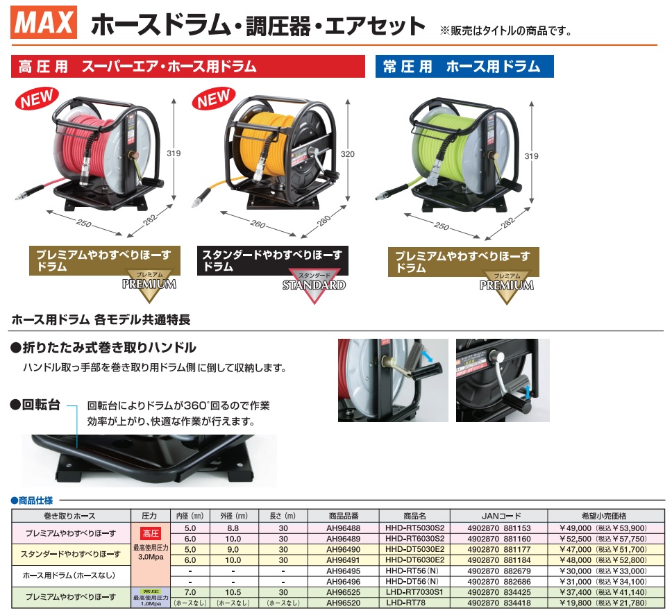 マックス ホースドラム プレミアムやわすべりほーす HHD-RT5030S2
