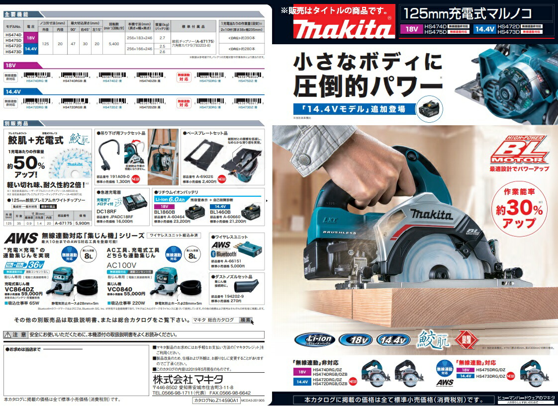 マキタ 125mm 充電式マルノコ HS472DRG 青 バッテリBL1460B+充電器