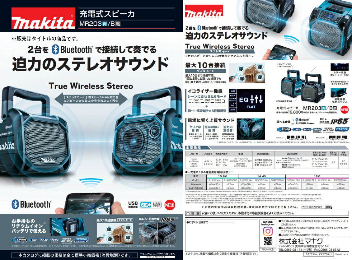マキタ（makita） 充電式スピーカ MR203 青 本体のみ Bluetooth対応