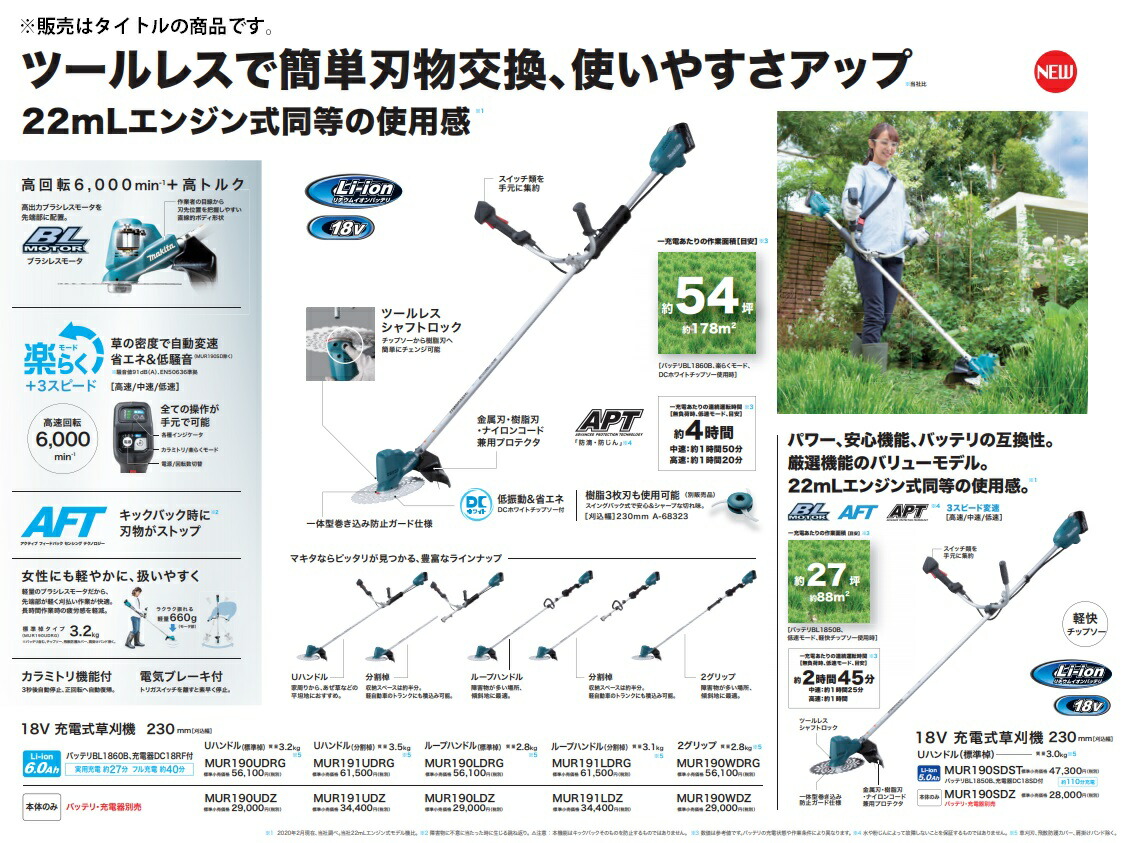 個人宅不可 マキタ 充電式草刈機 MUR190WDRG 2グリップ 標準棹