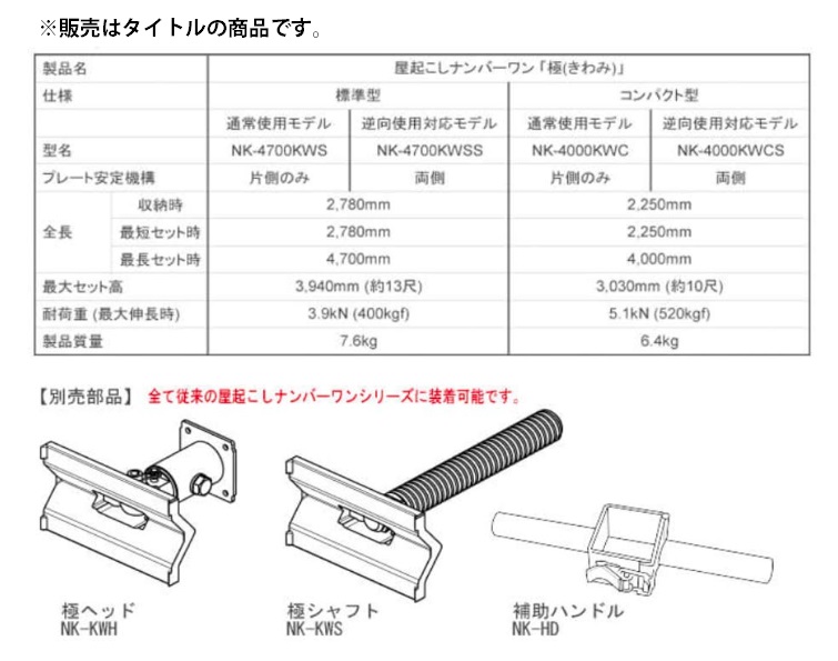 個人宅不可 ナカヤ 鉛直度矯正機 屋起こしナンバーワン極 NK-4700KWSS 標準型 最長470cm 重量:7.6kg 木造住宅用鉛直度矯正機  NAKAYA 大型製品 : nk-4700kwsshoujin : カナジン 2号店 - 通販 - Yahoo!ショッピング