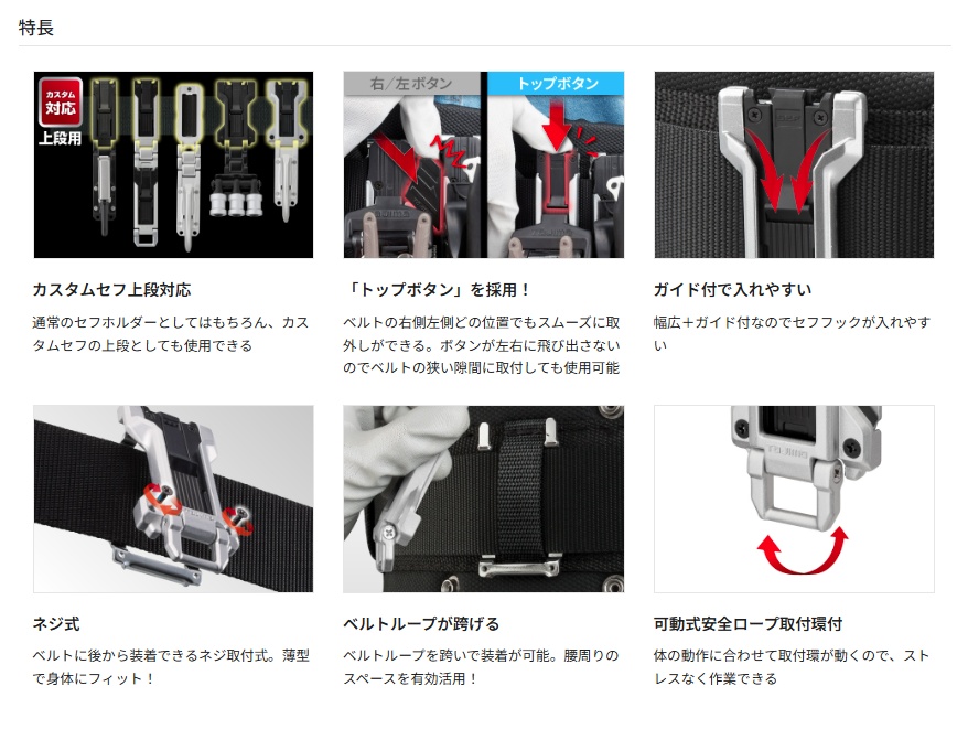 タジマ SF-MFHLD セフホルダー胴ベルト用 金属 フィット TJMデザイン