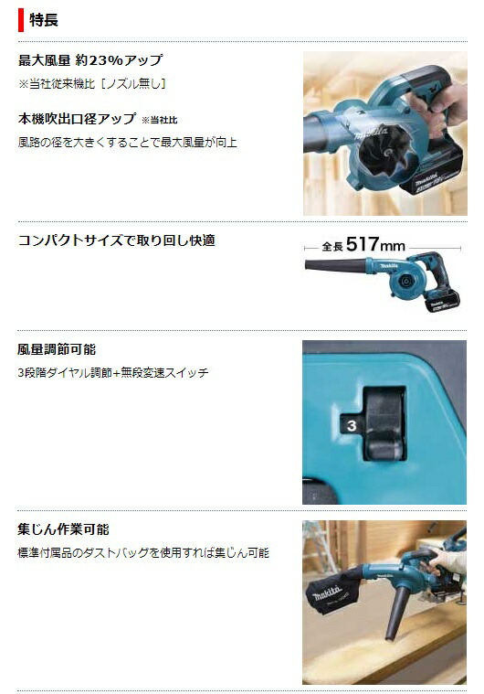 マキタ（makita） 充電式ブロワ UB185DZ+バッテリBL1830B+充電器DC18WC