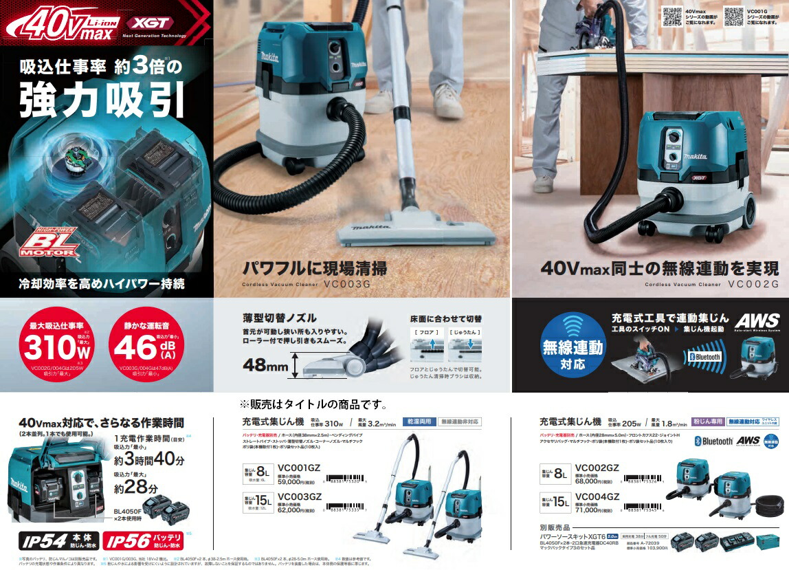 マキタ) 充電式集じん機 VC002GZ 無線連動対応 粉じん専用 40Vmax対応 本体のみ 大型商品 集じん容量8L makita 通販 