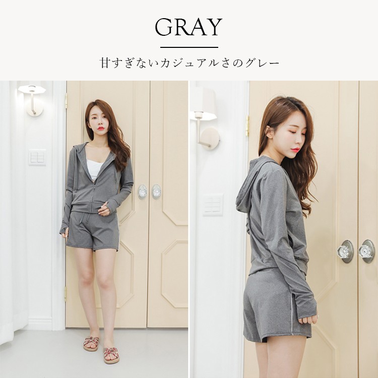 水着 体型カバー レディース ラッシュガード 水着の上に着る服 トップス ショートパンツ 上下セット 長袖 指穴付き 20代 30代 40代 |  | 04