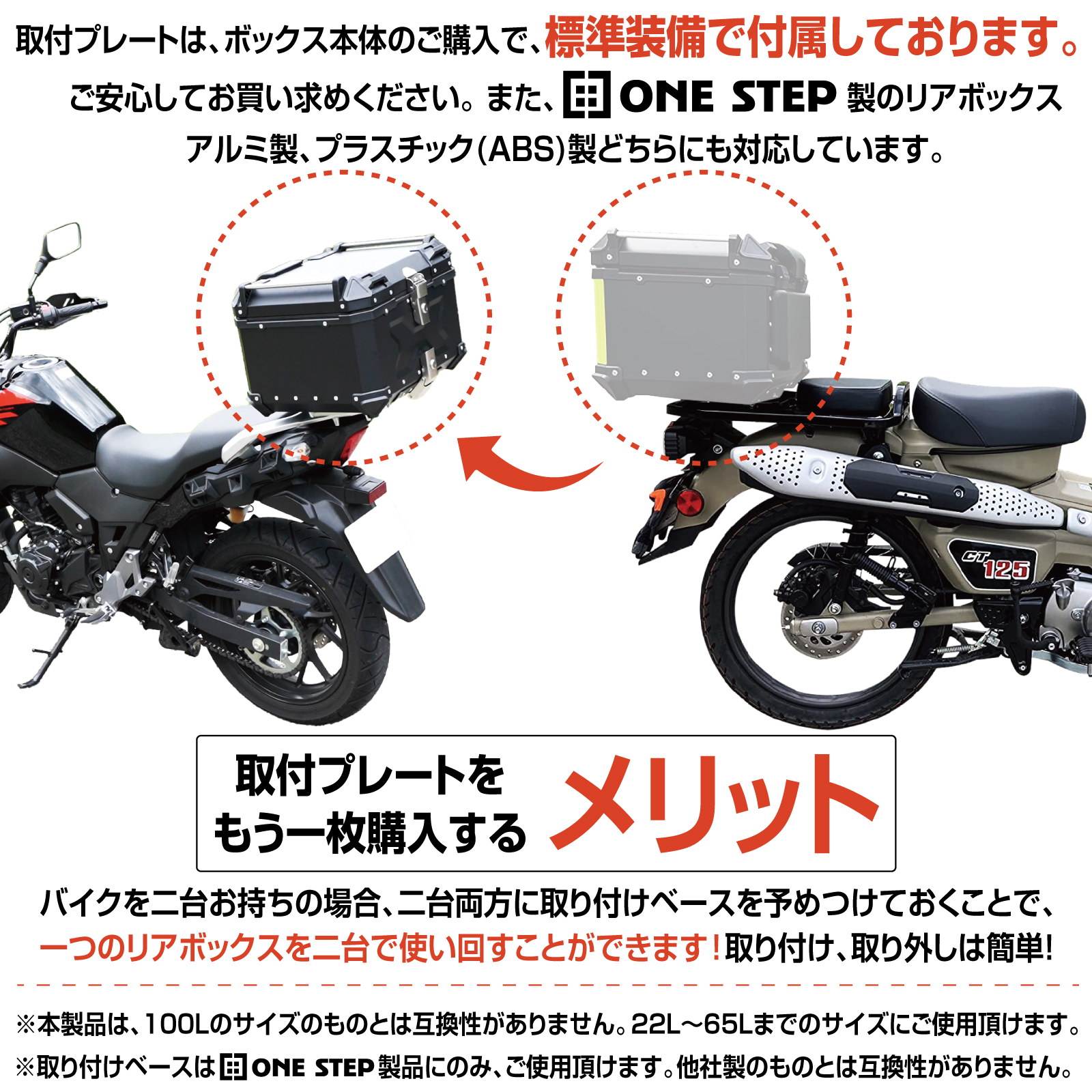 ONE STEP バイク リアボックス用 プレート リアボックス ユニバーサル