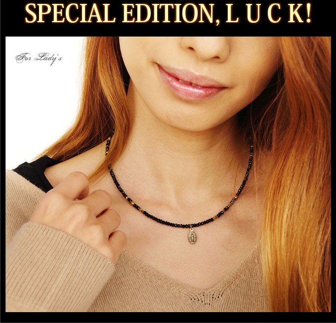 ブラックスピネルネックレス メンズ レディース メダイ ゴールド