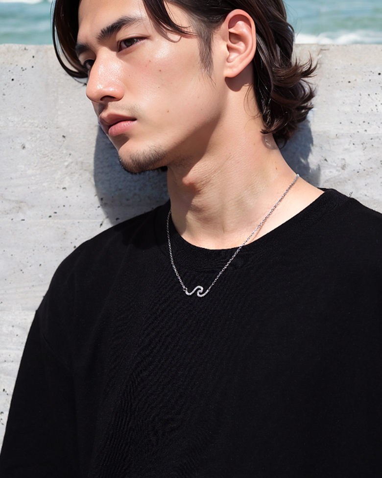 ネックレス シルバー925 ステンレス 金属アレルギー 波 pe2244