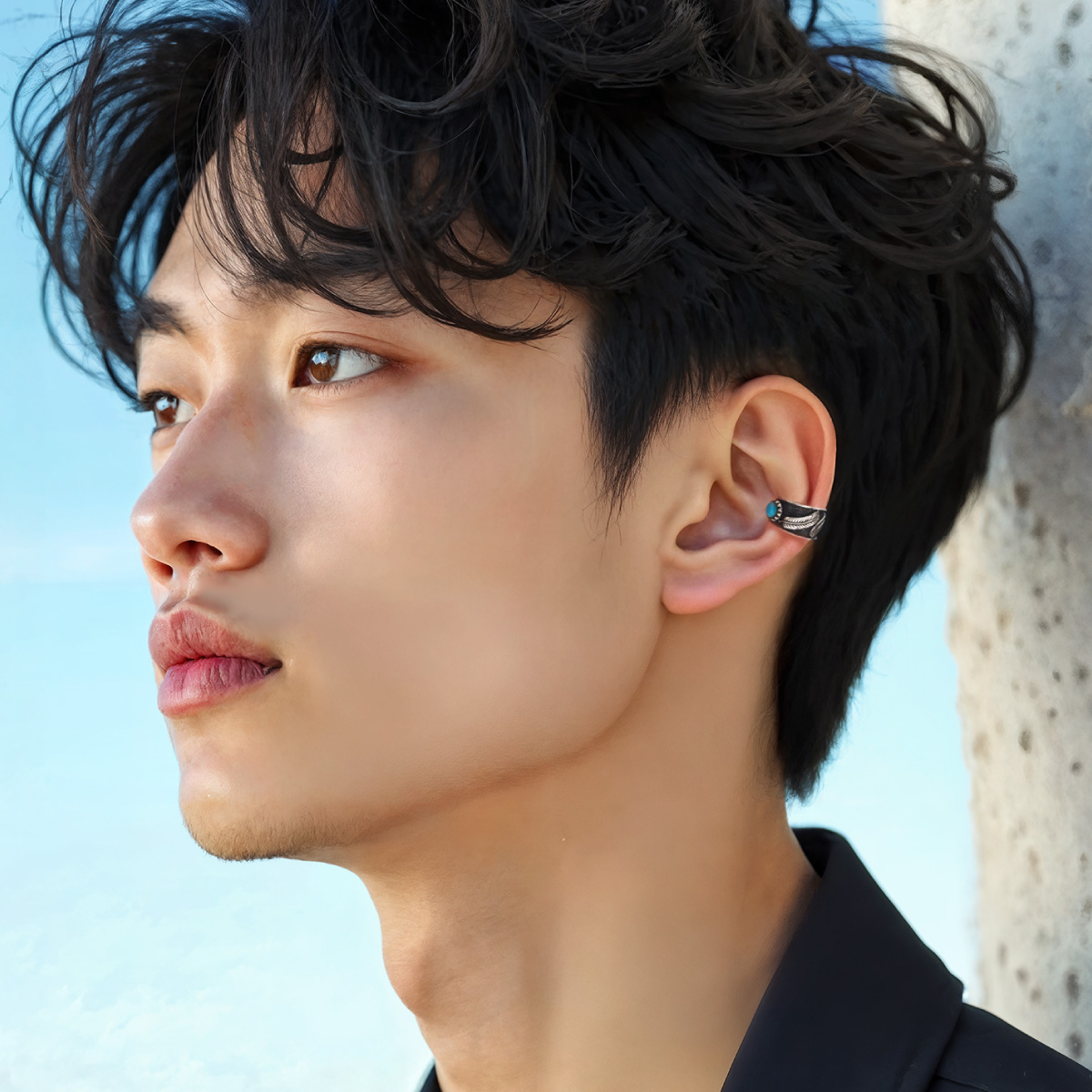 イヤーカフ シルバー925 メンズ 羽根 アクセサリー ターコイズ