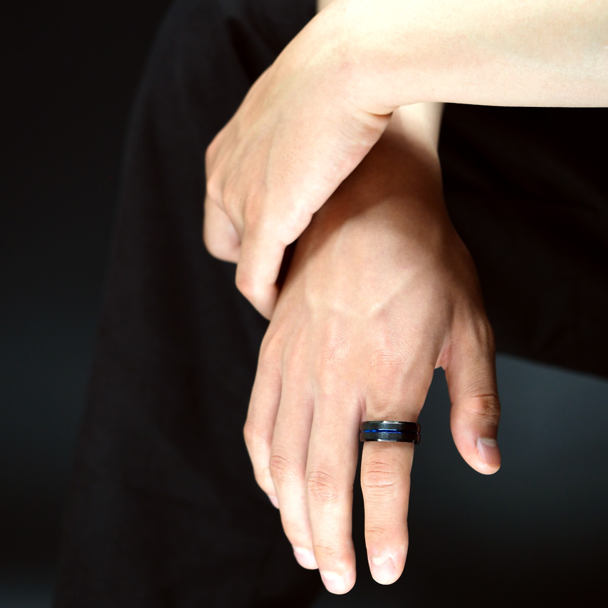 リング 指輪 ステンレス メンズ ブラック 黒 青ブルーライン ヘアライン アクセサリー ステンレスリング sr0167 |  | 08