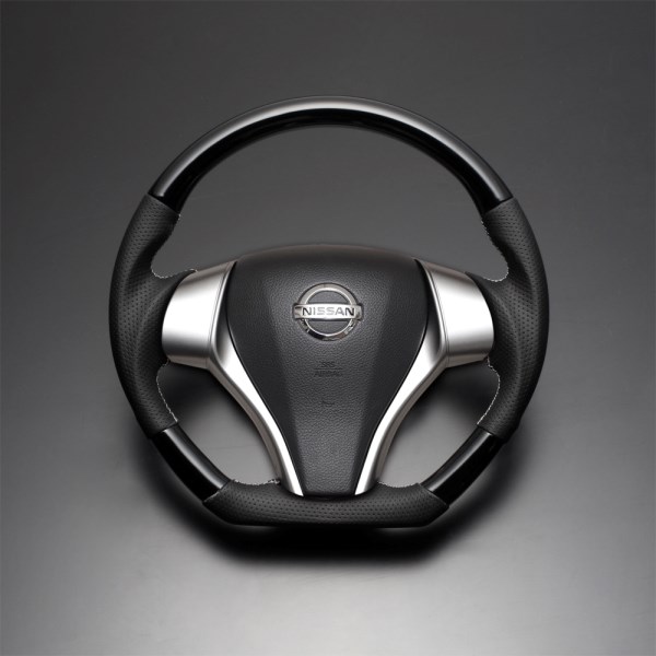 FEGGARI フェガーリ ハイグレード ウッド&レザーステアリング ピアノブラック/黒木目/綾織りカーボン調/フェガーリレッドパール（D Type）■キャラバンE26 | 