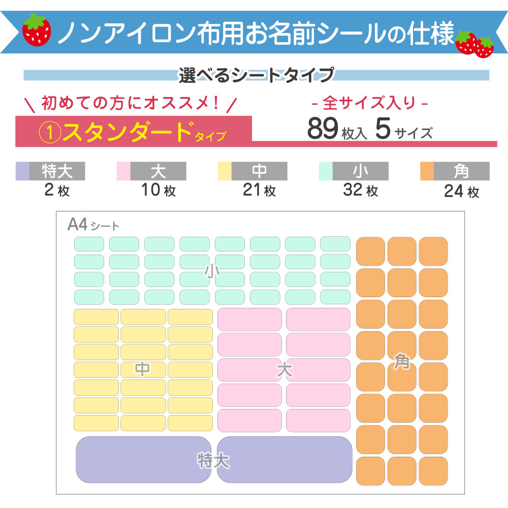 ノンアイロン布用お名前シールの仕様1