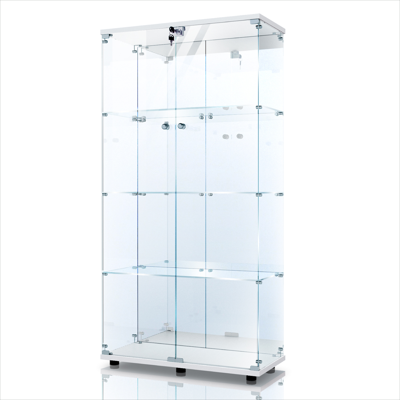 生活グッズラボ ショーケース ガラスケース 背面ミラー付き 4段両扉