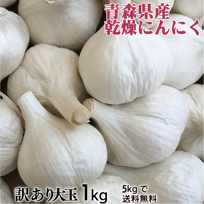 訳あり 乾燥にんにく 大玉 1kg 令和6年産 5kg以上ご購入で送料無料 国産 青森県産 福地ホワイト六片 Lサイズ 食品 香味野菜 にんにく 大蒜  健康のために