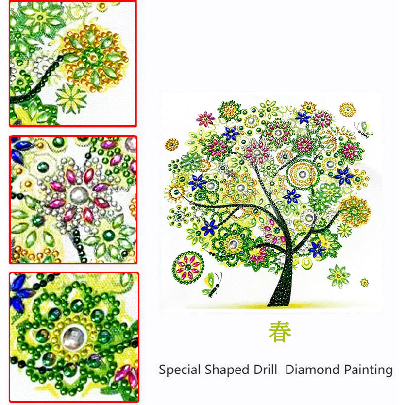 5D ダイヤモンドアート キット DIY 四季 木 春 夏 秋 冬 絵画