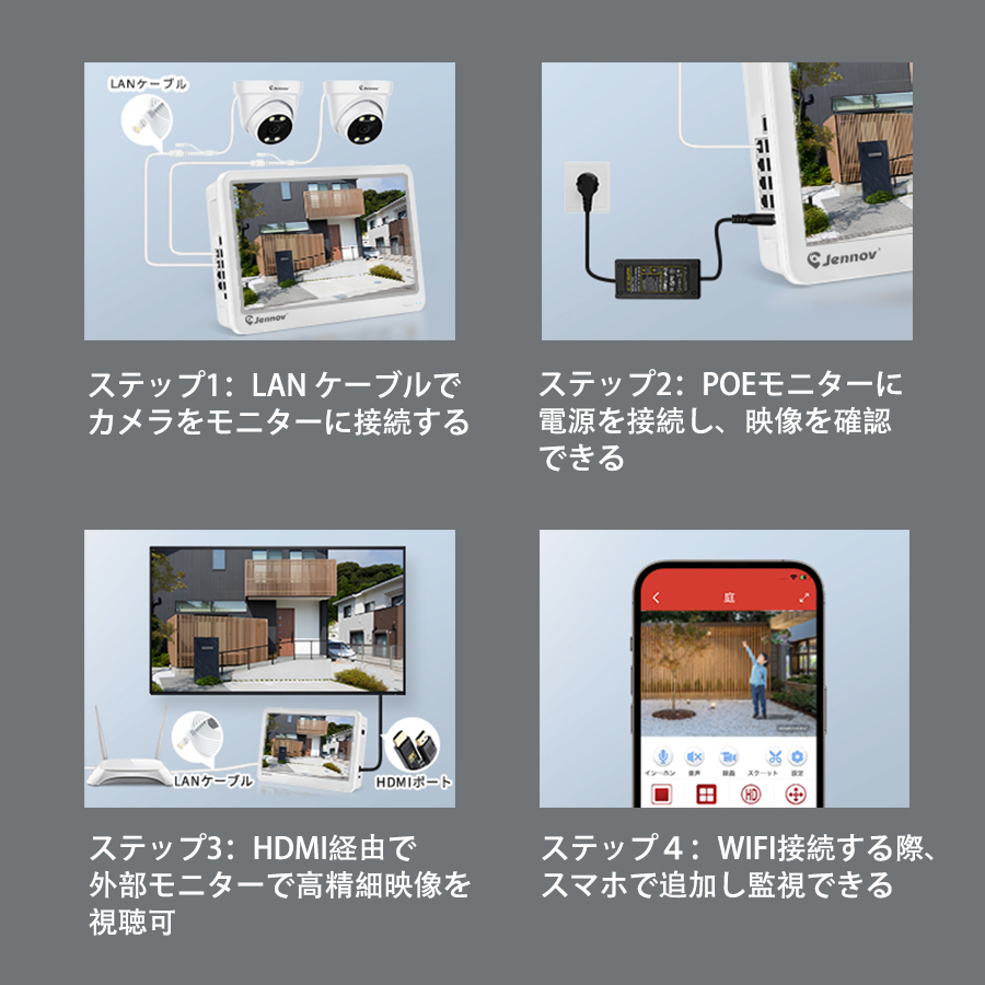 防犯カメラ PoE給電 屋外 屋内 2台セット 800万画素 AI検知機能 室内