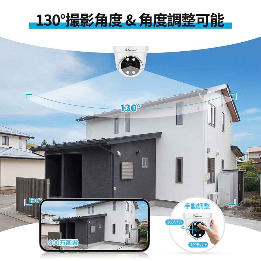 増設専用 防犯カメラ 屋外 PoE 有線 JENNOV 人体検知機能 ドーム型