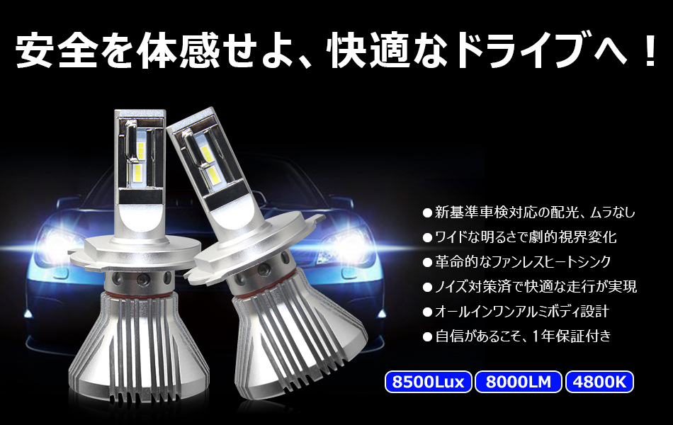 H4 LED ヘッドライト H4 Hi/Lo 12V車 H4 バイク用 2本入り 車検対応