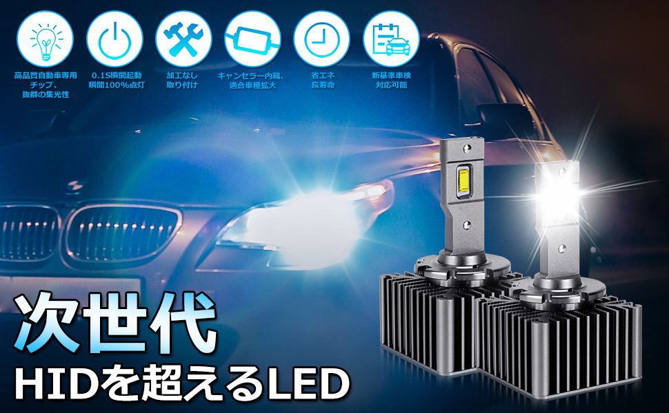 D1S LEDヘッドライト 車検対応 ホワイト 6000K 2灯8600LM 35W 両面発光