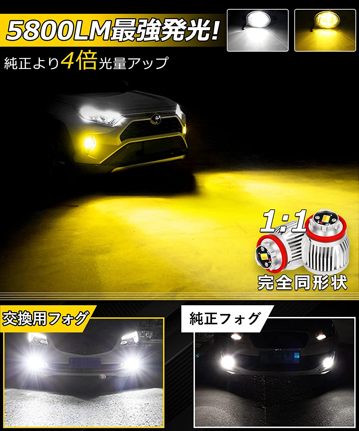 L1B LEDフォグランプ ハイエース 200系 7型 新型 トヨタ 超爆光 純正 