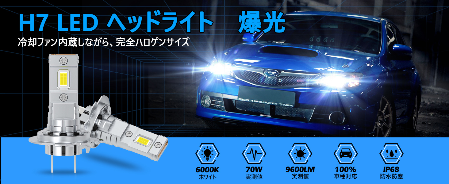 ちょっと古いけどターボです（快調です）車検H7.12.10 H7 LEDヘッドライト 爆光 車検対応 3倍明るさ 【新車検対応】Opplight