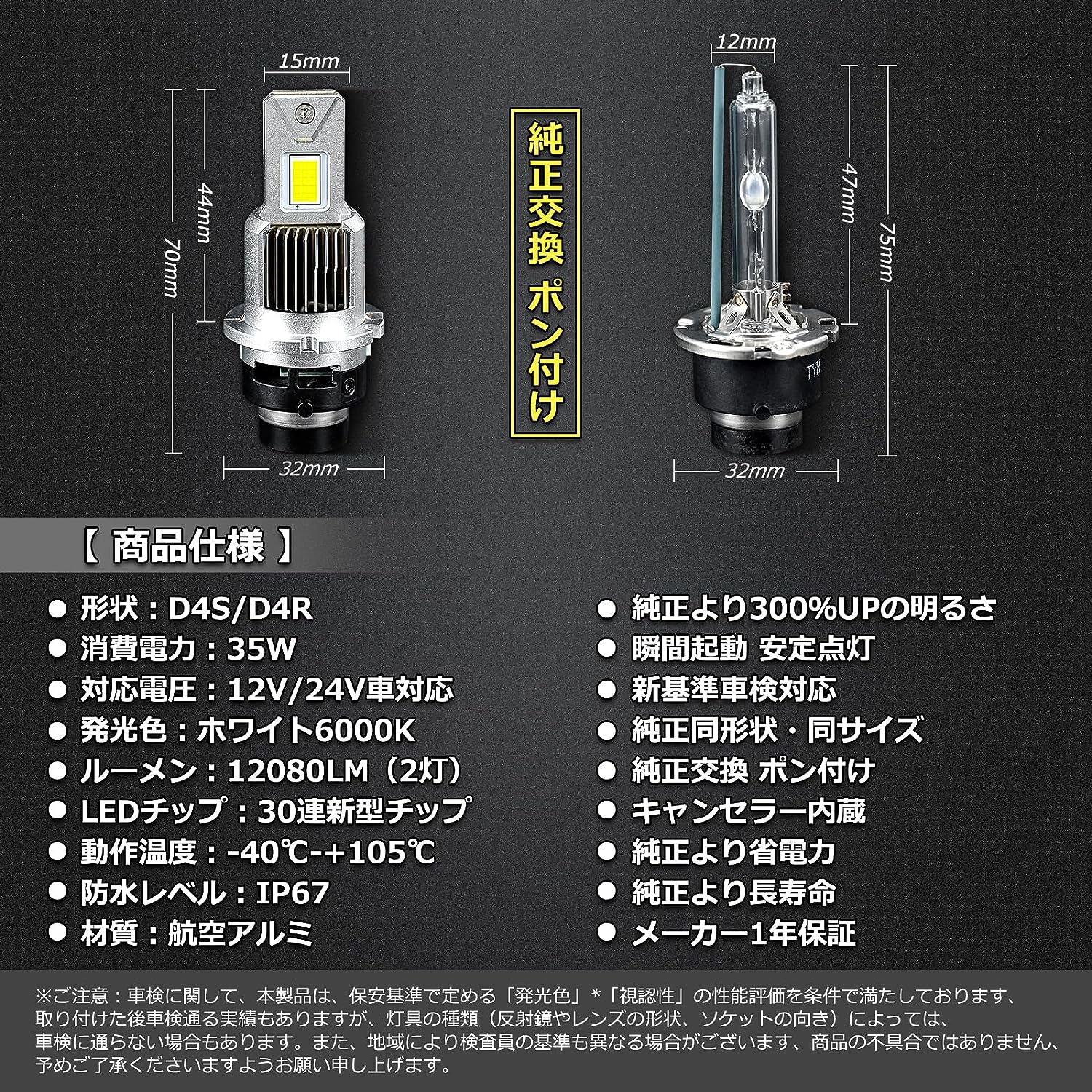 D4S D4R D2S/R LEDヘッドライト 爆光 車検対応 純正同サイズ 