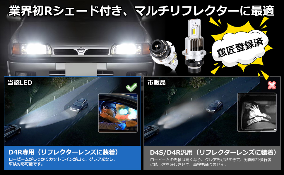 D4R専用 LED ヘッドライト led バルブ 爆光 新車検対応 d4r 純正HIDをLED化 ホワイト 6000K 35W 12080LM  12V車用 純正サイズ ポン付 純正バラスト接続 1年保証