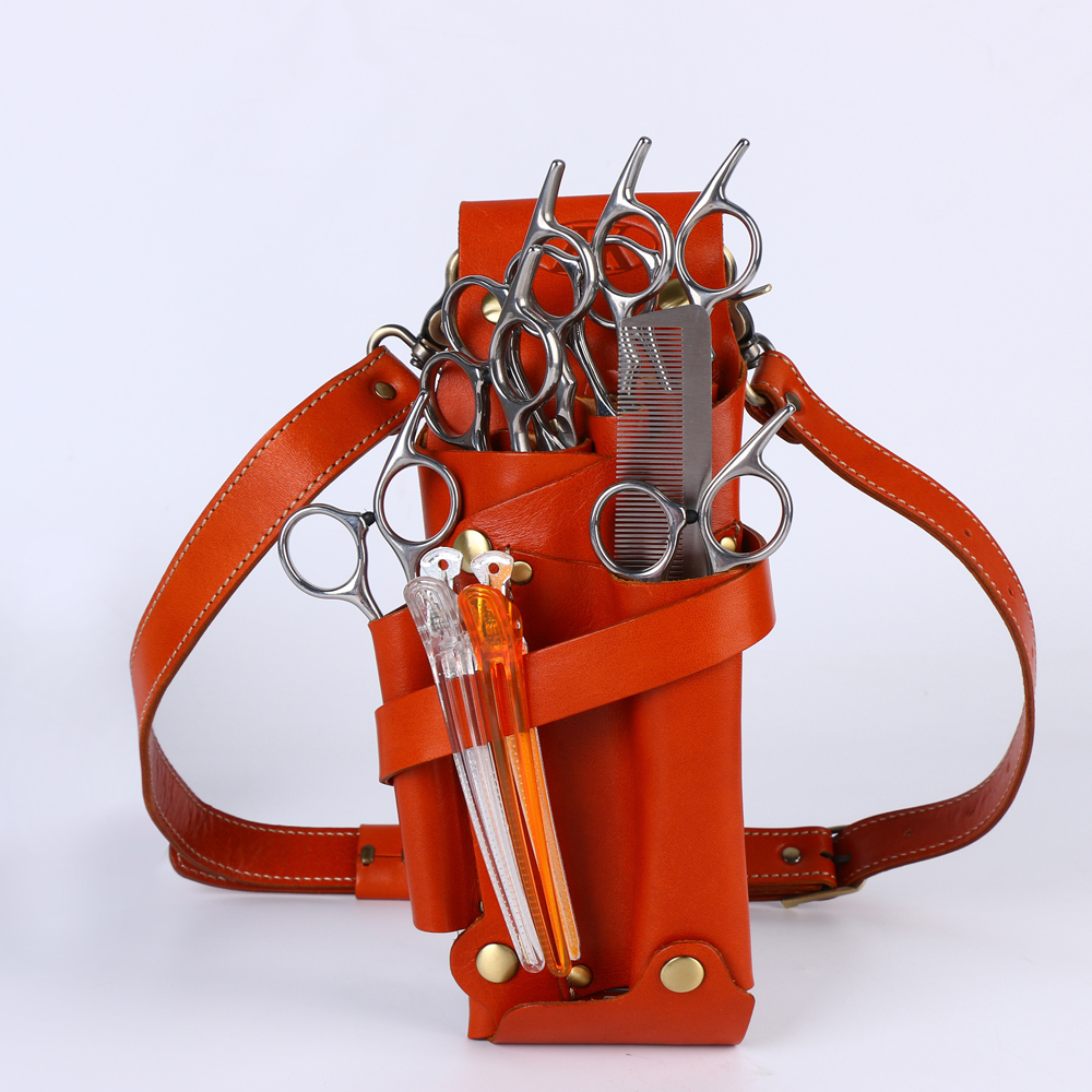 シザーケース 6丁 本革 肩掛け 腰掛け 美容師 理容師 トリマー用