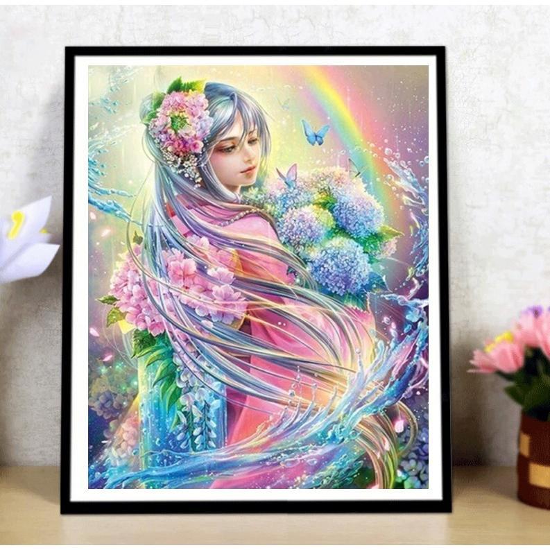 美人画クロス刺繍画 クロスステッチキット 花の子 DIY 5D刺繍絵画キット ダイヤモンド 図案