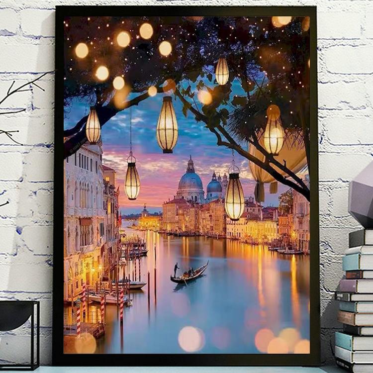 ダイヤモンドアート キット ヨーロッパ 城 川 ランタン ビーズ絵画