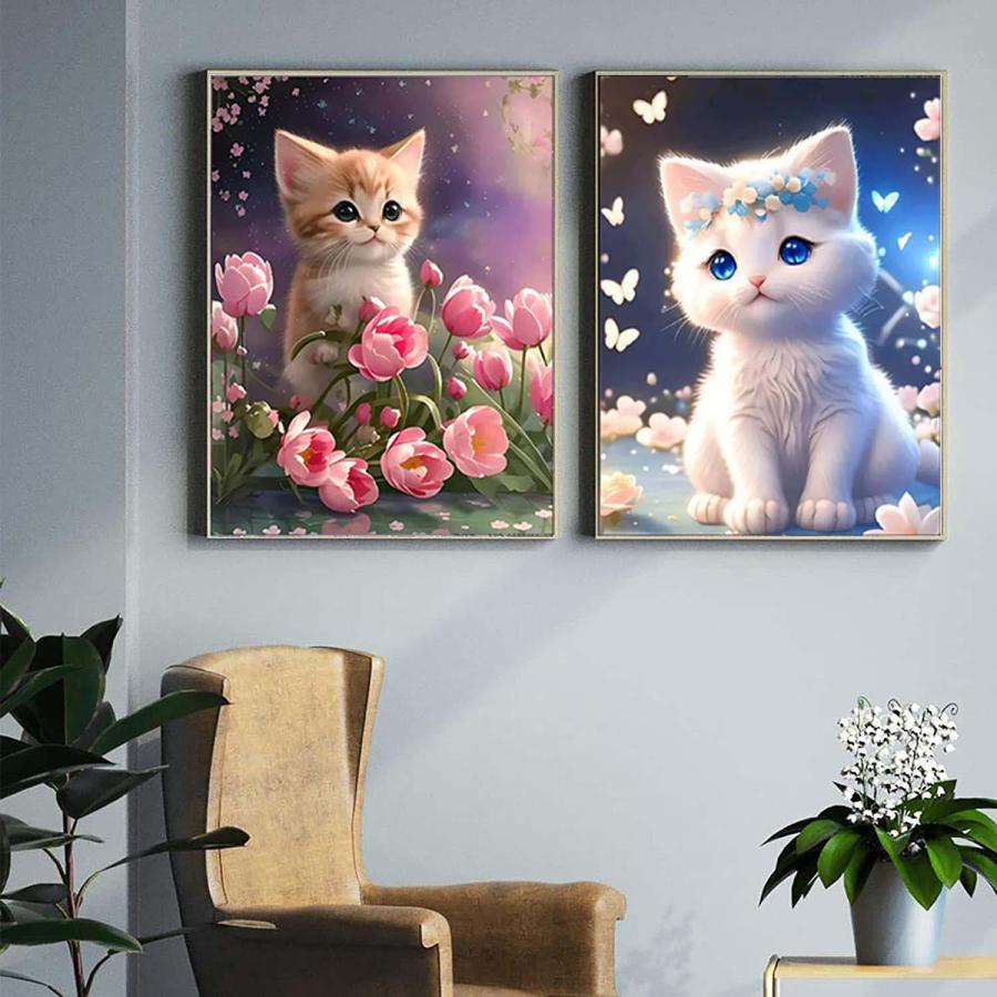 （新入荷）ダイヤモンドアート　美しい猫さんとお花　30×40 ダイヤモンドアート キット 猫 花 動物 DIYビーズ絵画 人気 初心者
