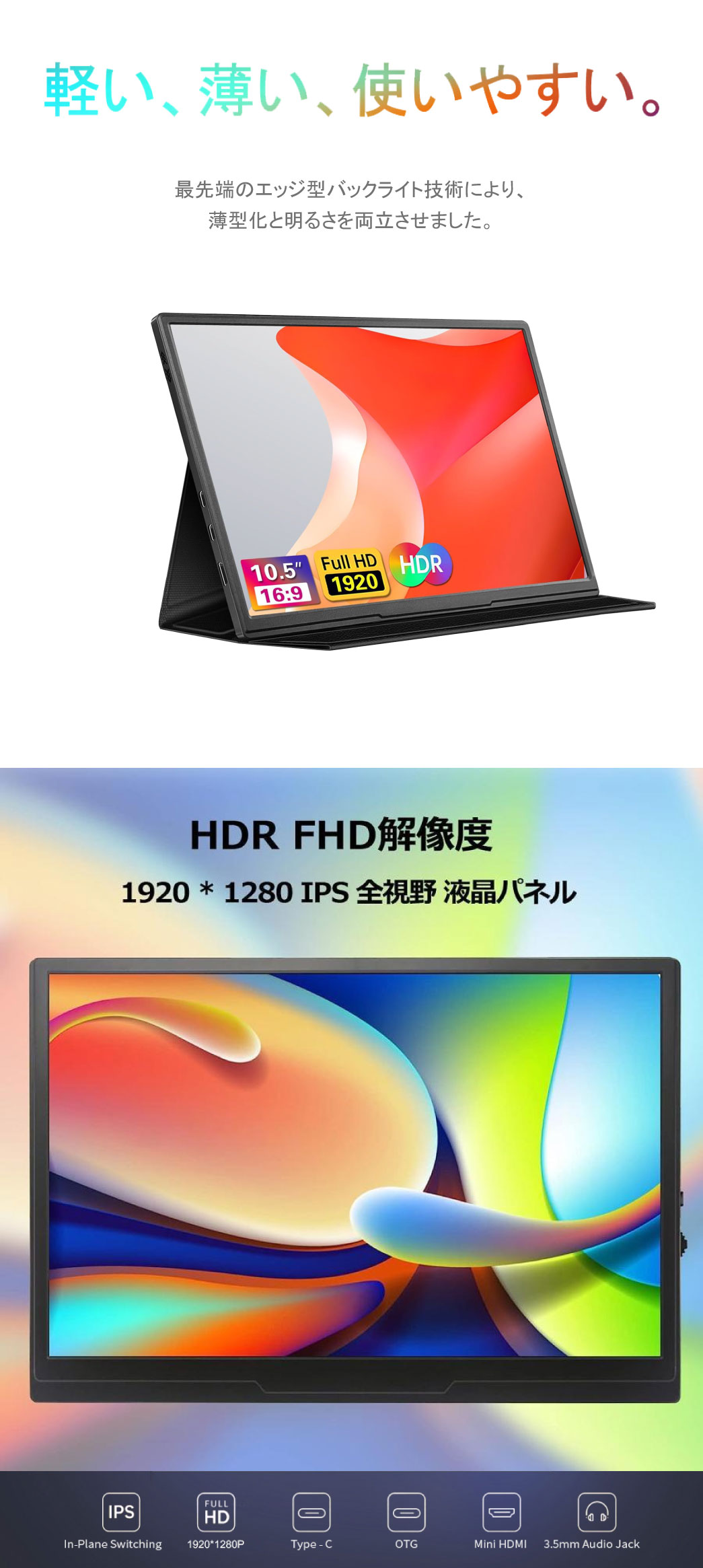 モバイルモニター 10.5インチ 軽量 モバイルディスプレイ 安い