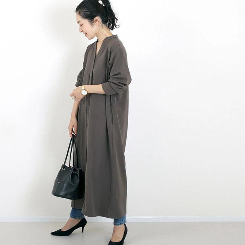シャツワンピース 羽織り ロング 艶感 体型カバー 上品 大人 きれいめ 春 夏 秋 30代 40代 レディース T/R前開きロングシャツワンピース |  | 03
