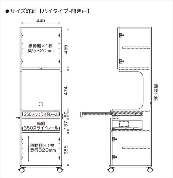 床頭台 テレビ台 ベッドサイド 収納 テーブル ハイタイプ キャスター付