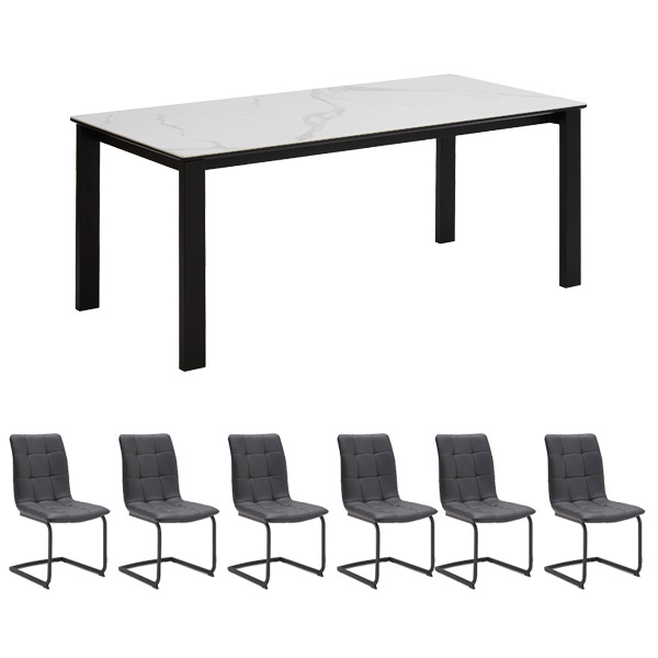 ダイニングテーブルセット 7点 6人用 おしゃれ セラミック チェア