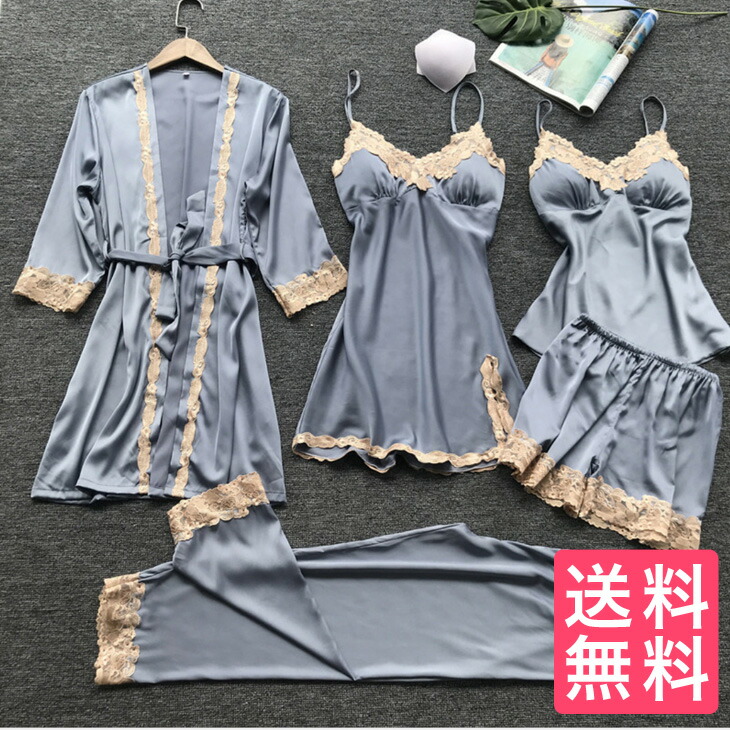 ルームウェア レディース 春 夏 セット かわいい 5点セット ワンピース セクシー 前開き キャミソール 上下セット おしゃれ 長袖 トップス 大人 ナイトウェア