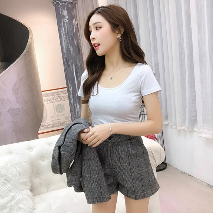 ダブルボタン チェック 柄 ショートパンツ 細見え スタイルアップ 2点set 上下セット スーツ パンツスーツ ボトムス ジャケット セットアップ 上品 大人_3