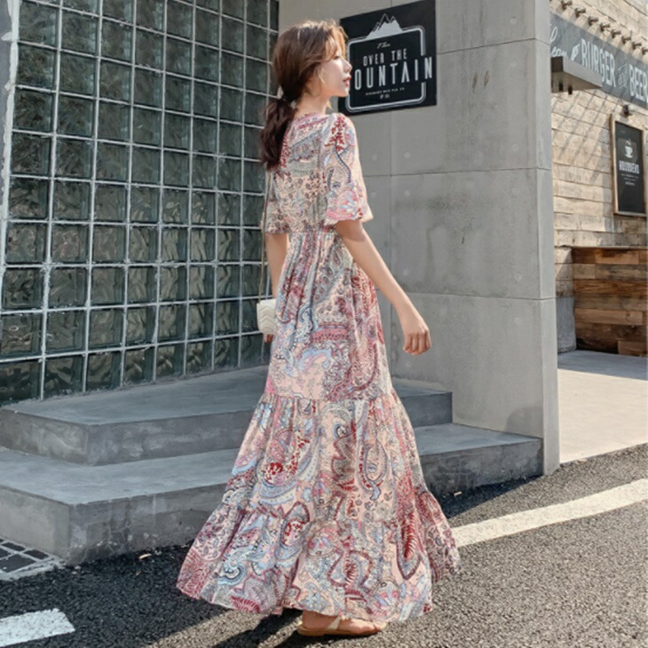 Vネック シフォンワンピース デイジー 花柄 フローラルプリント 花柄 リングレース襟 シフォン ワンピース Prima Scherrer 全3色