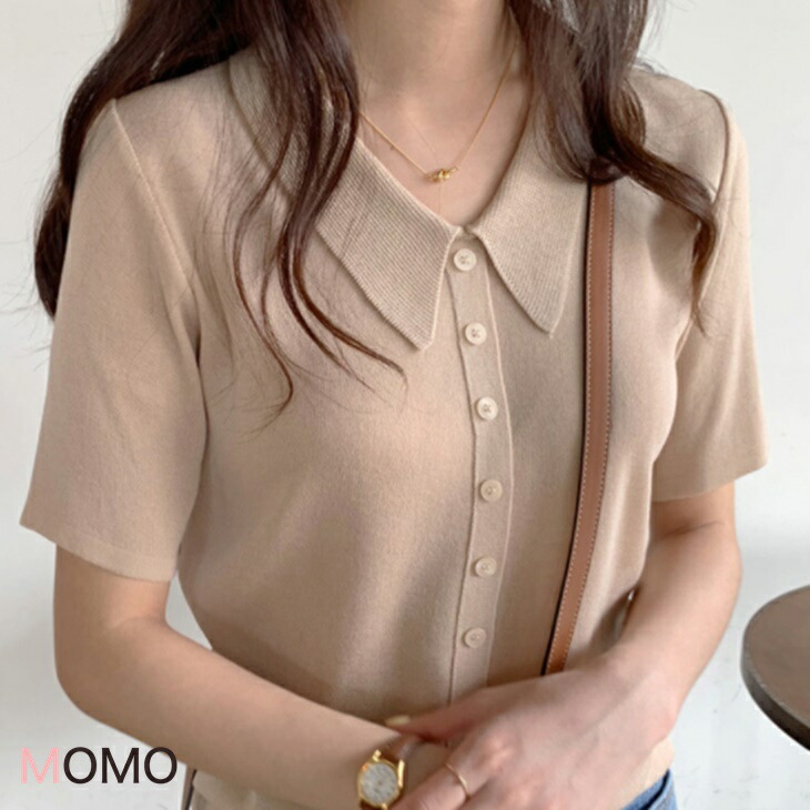 アイスシルクニットセーター ボトミングシャツニット 普段ポロニット 半袖薄ニット 春夏ニット 大人ファッション 大人コーデ 大人カジュアル 大人韓国コーデ