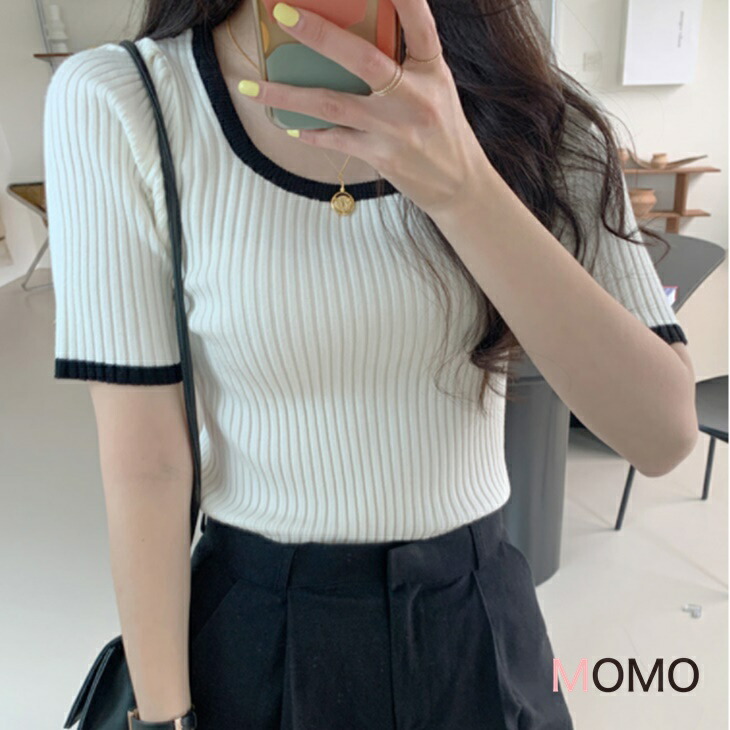 半袖サマーニットセーター ボトミングシャツニット 普段ニット 半袖薄ニット 春夏ニット 大人ファッション 大人コーデ 大人カジュアル 大人韓国コーデ