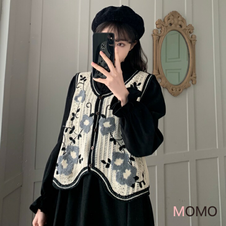 【セット販売】鍵編みベスト＋Aラインワンピース ルーズワンピ カジュアルニットベスト ふわっとワンピ 編み込みベスト 大人ファッション 大人コーデ