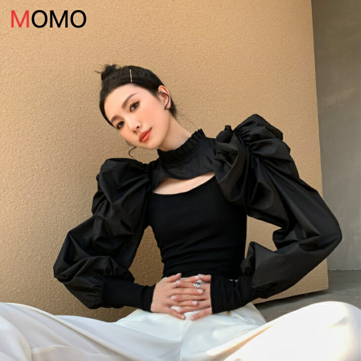 被らないニッチデザイン 薄手ニットパフスリーブシャツブラウス フレンチ風シックデザイン 大人カジュアル アラサーちゃん アラサーコーデ アラフォーコーデ