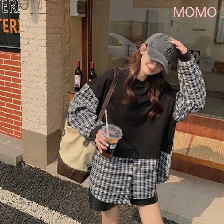 ドッキングニット シャツ+ニットセーター ハイネックニット フェイクシャツセーター  大人カジュアル アラサーコーデ ナチュラルコーデ 韓国  ファッション