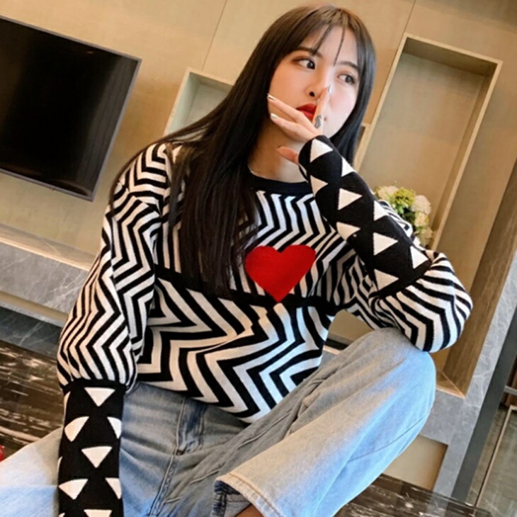 ルーズセータ ハートマークニット ハートマークセーター 韓国ファッション 韓国コーデ オトナ女子コーデ オトナニット 大人女子ファッション