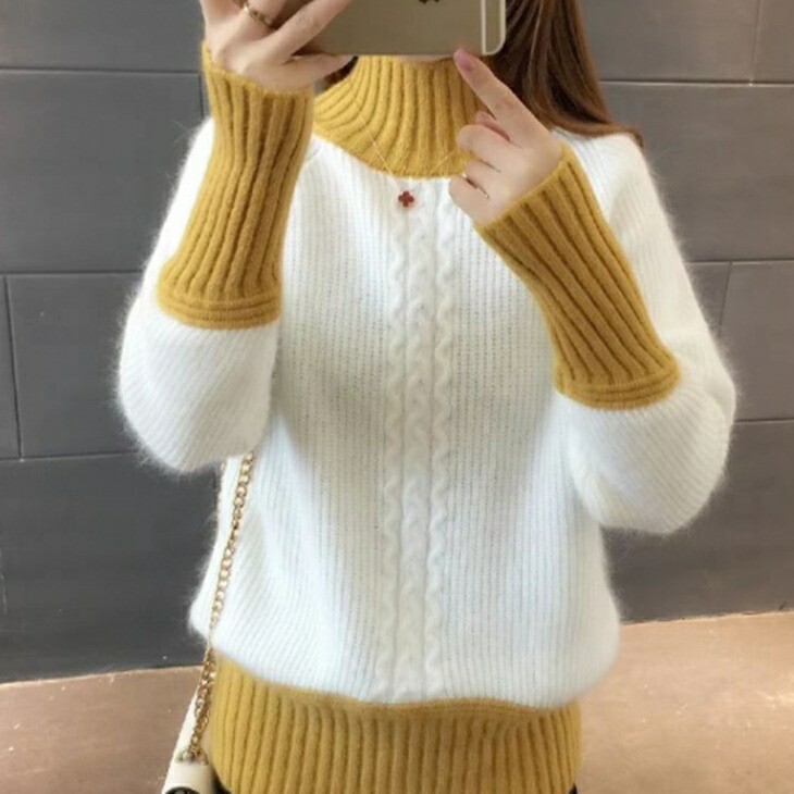 ハイネックニット ネックカラーニット ニットセーター ツートンカラーニット お洒落ニットセーター 韓国ファッション 韓国コーデ アラサーファッション