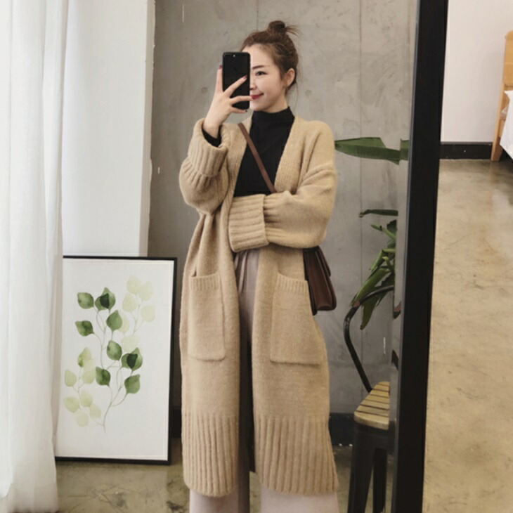 ロングニットカーディガンセーター 厚手ニットセーター 大人ファッション 大人コーデ ワンマイルコーデ、ワンマイルファッション 普段着お洒落