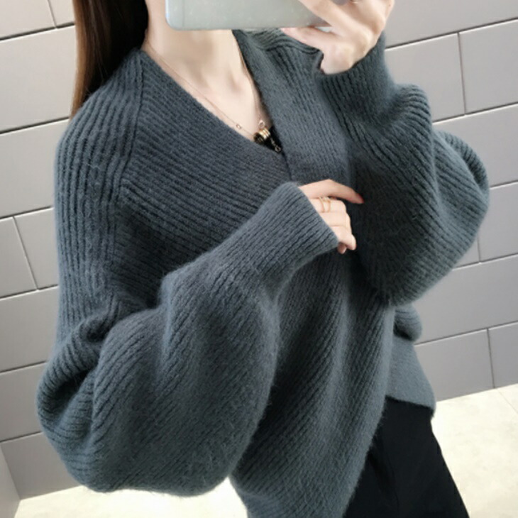 ルーズセーター カシュクールセーター Vネックセーター ボトムニット 大き目ニット ミドル丈ニット 大人ファッション 大人コーデ 大人カジュアル ママコーデ